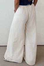 Load image into Gallery viewer, White Casual Tie Waist Pleated Wide Leg Pants - Fashion Queen -  8
