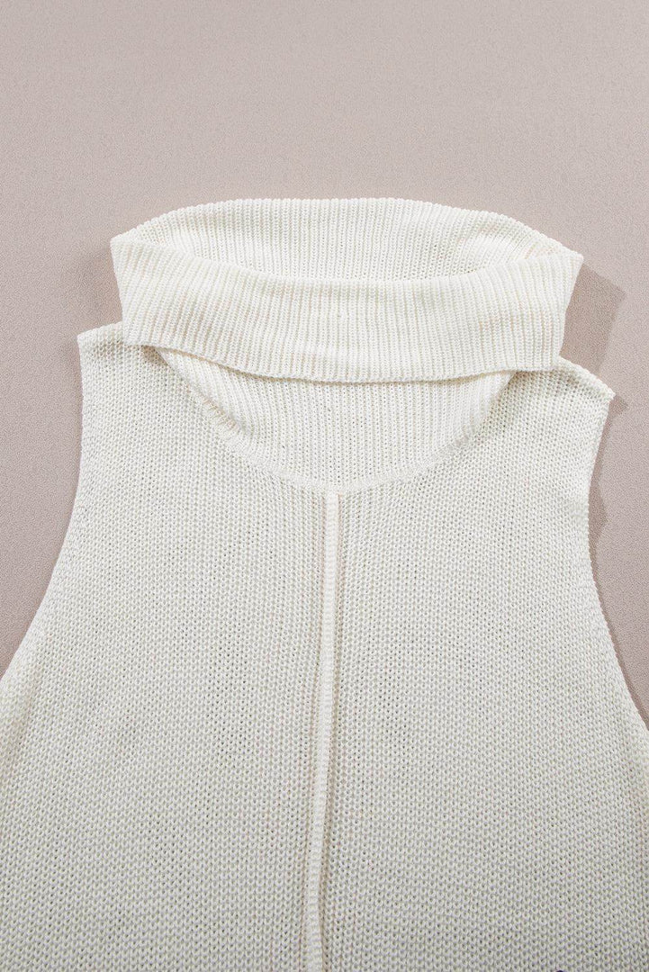 White Central Seam Cowl Neck Sweater Vest - Fashion Queen -  10