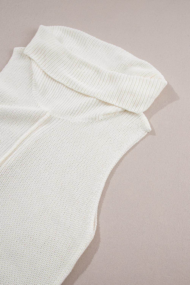 White Central Seam Cowl Neck Sweater Vest - Fashion Queen -  11