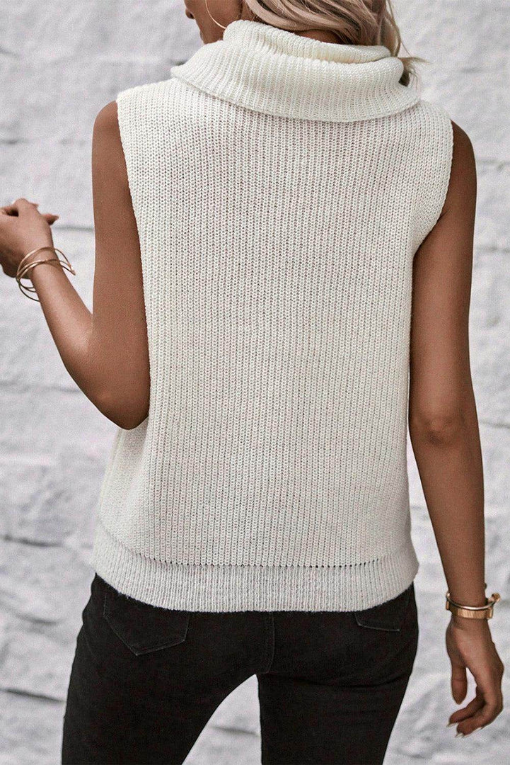 White Central Seam Cowl Neck Sweater Vest - Fashion Queen -  2