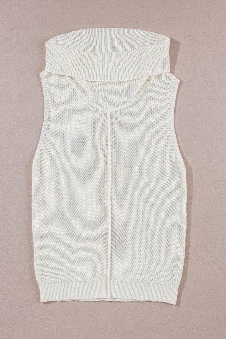 White Central Seam Cowl Neck Sweater Vest - Fashion Queen -  8