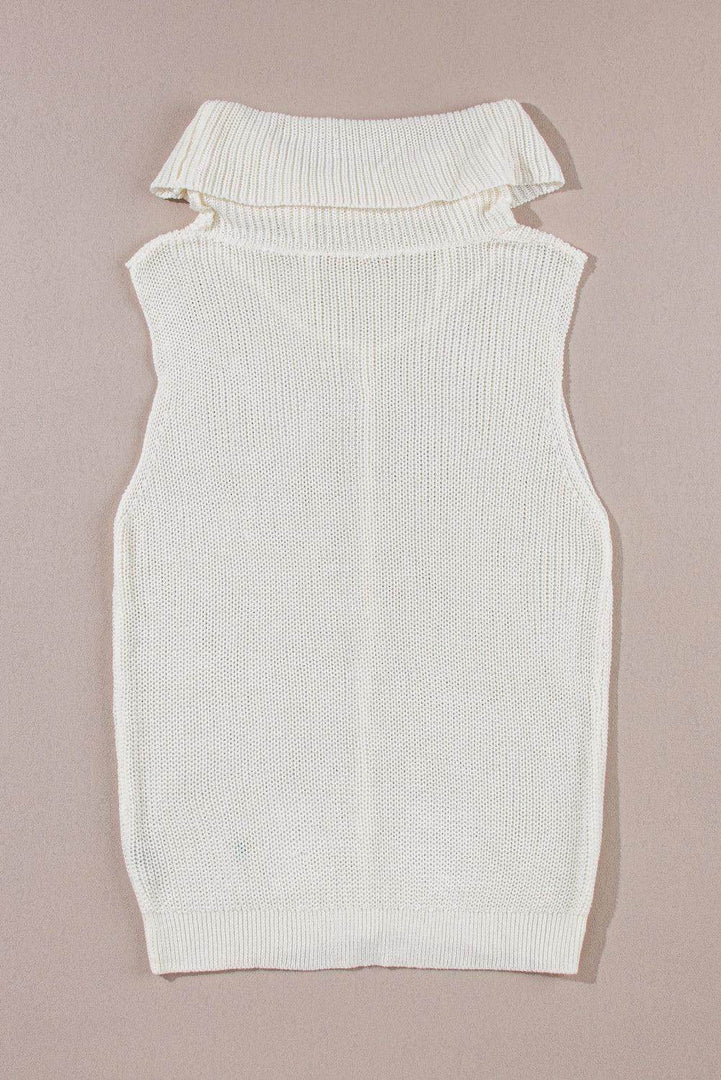 White Central Seam Cowl Neck Sweater Vest - Fashion Queen -  9