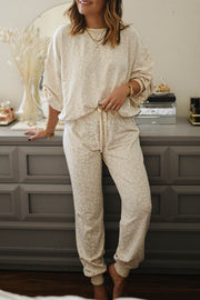 White Cheetah Print Two Piece Loose Fit Cozy Loungewear - Fashion Queen -  1