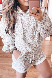 White Classic Leopard Hoodie and Shorts Set - Fashion Queen -  1