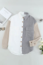 Load image into Gallery viewer, White Color Block Button Shirt with Pocket - Fashion Queen -  3
