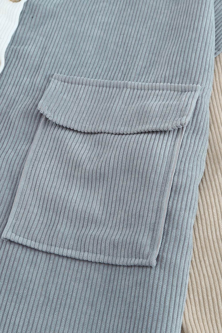 White Color Block Button Shirt with Pocket - Fashion Queen -  6