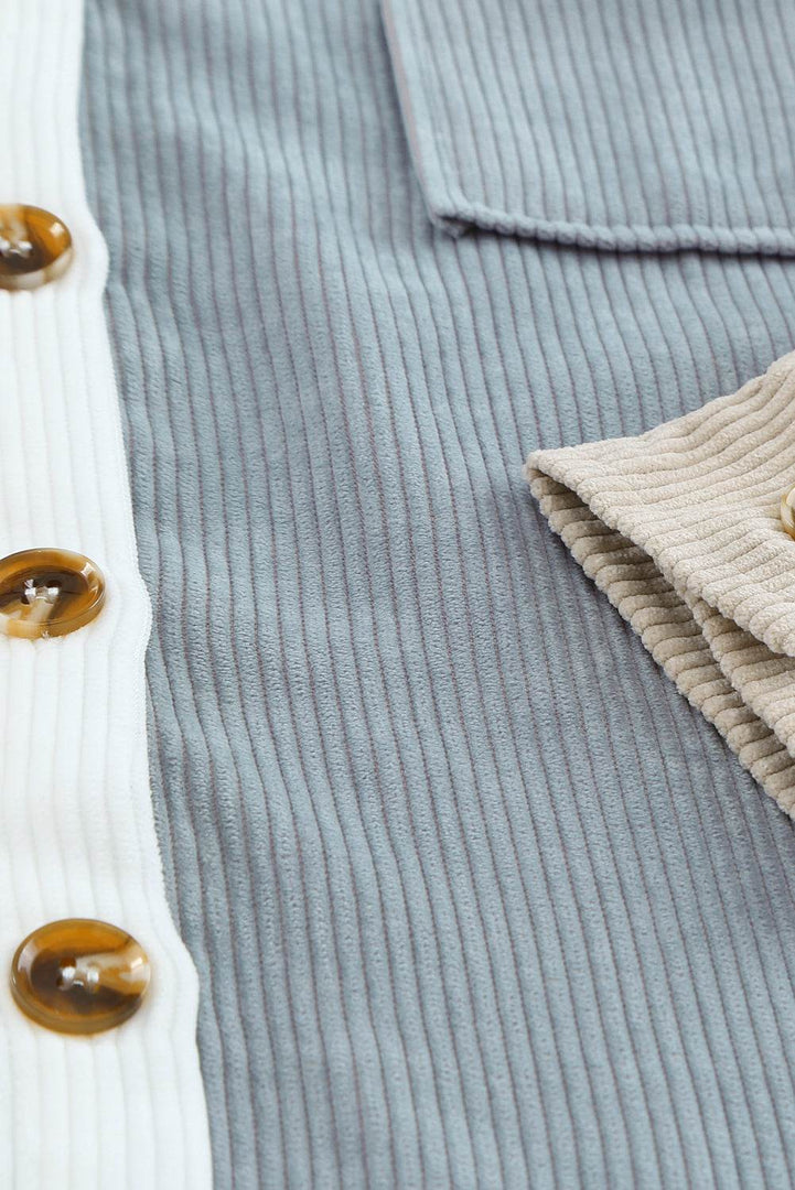 White Color Block Button Shirt with Pocket - Fashion Queen -  8