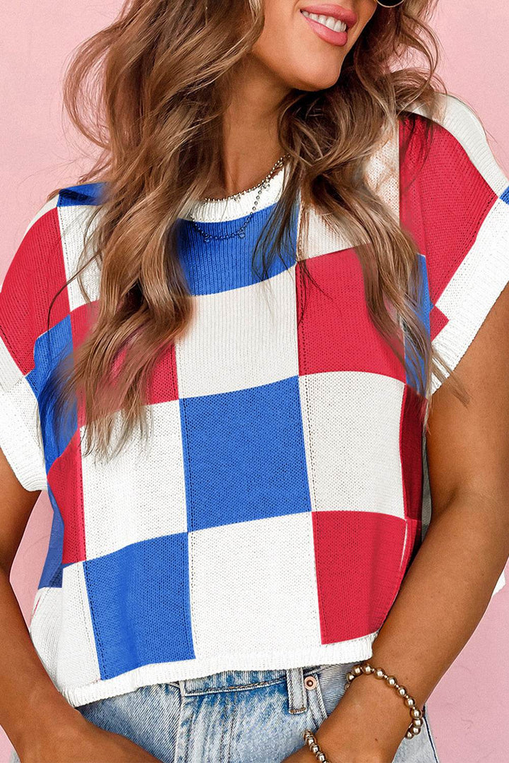 White Color Block Cap Sleeve Sweater - Fashion Queen -  1