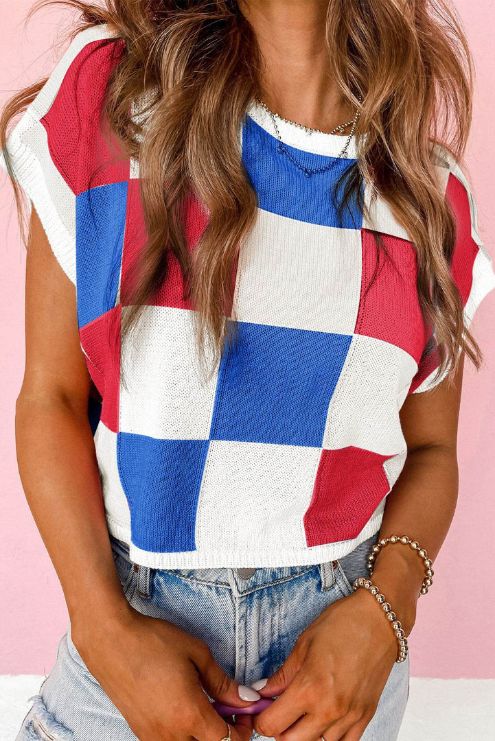 White Color Block Cap Sleeve Sweater - Fashion Queen -  16