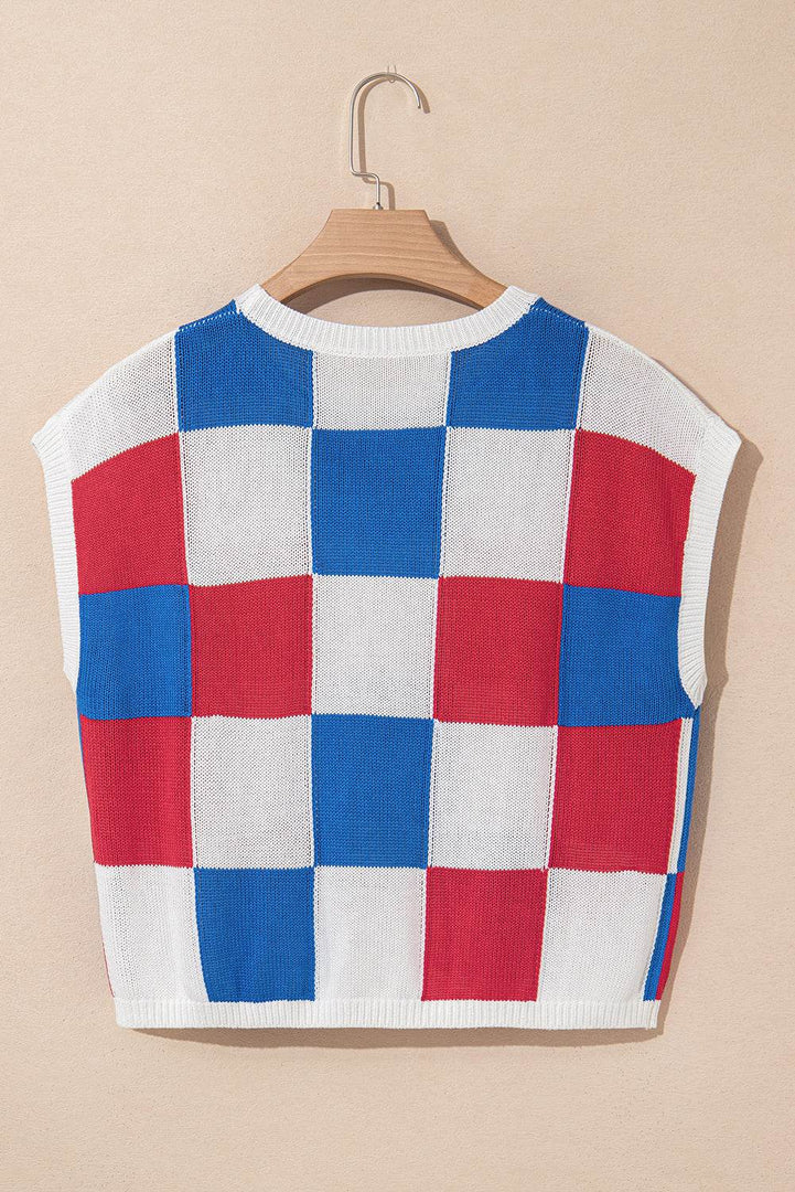 White Color Block Cap Sleeve Sweater - Fashion Queen -  18
