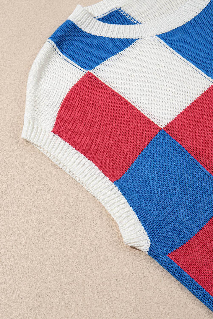 White Color Block Cap Sleeve Sweater - Fashion Queen -  20