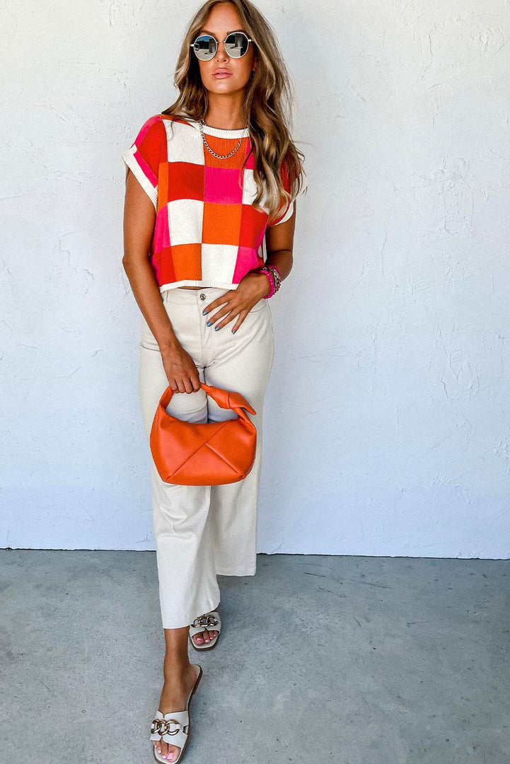 White Color Block Cap Sleeve Sweater - Fashion Queen -  28