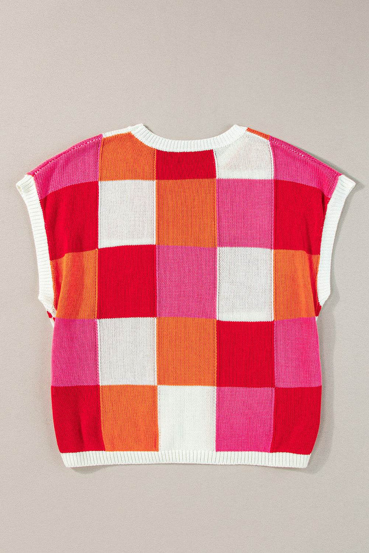 White Color Block Cap Sleeve Sweater - Fashion Queen -  30
