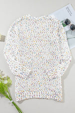 Load image into Gallery viewer, White Confetti Rib Knit Long Sleeve Cardigan - Fashion Queen -  14

