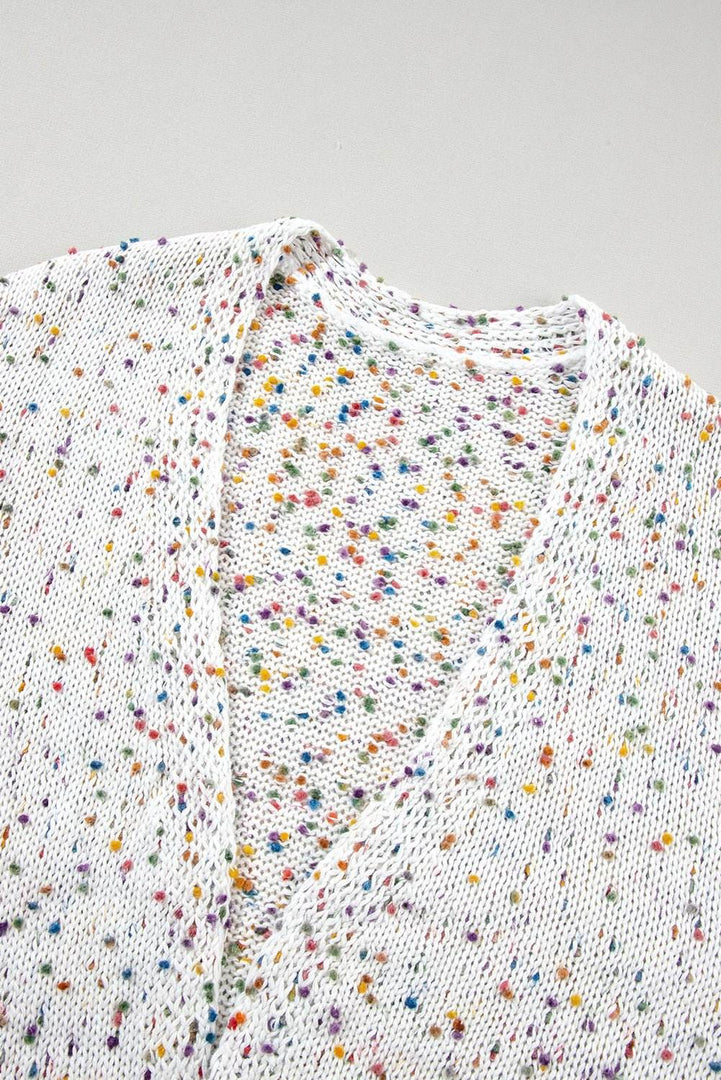 White Confetti Rib Knit Long Sleeve Cardigan - Fashion Queen -  15