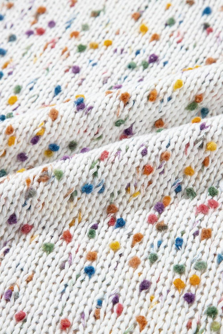 White Confetti Rib Knit Long Sleeve Cardigan - Fashion Queen -  16