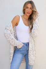 Load image into Gallery viewer, White Confetti Rib Knit Long Sleeve Cardigan - Fashion Queen -  6

