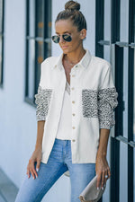 Load image into Gallery viewer, White Contrast Leopard Denim Jacket - Fashion Queen -  10
