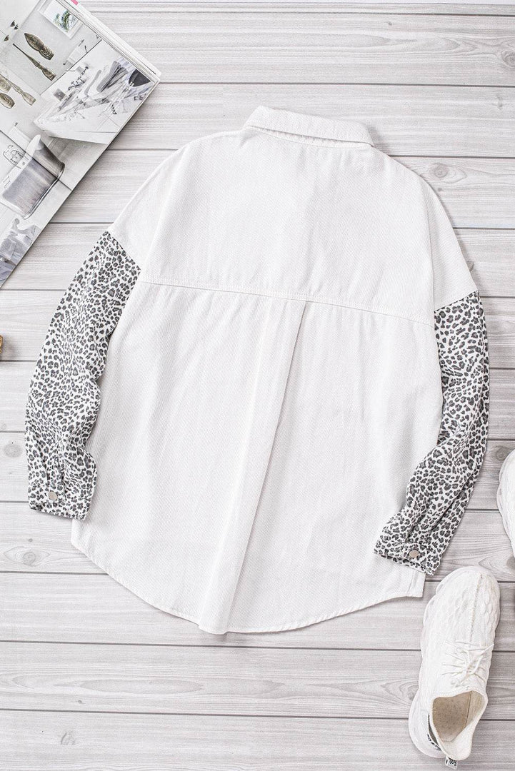 White Contrast Leopard Denim Jacket - Fashion Queen -  13