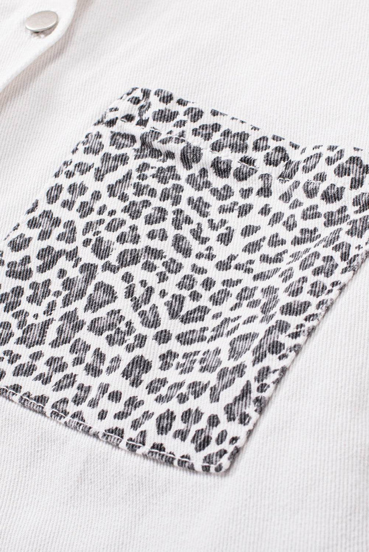 White Contrast Leopard Denim Jacket - Fashion Queen -  16