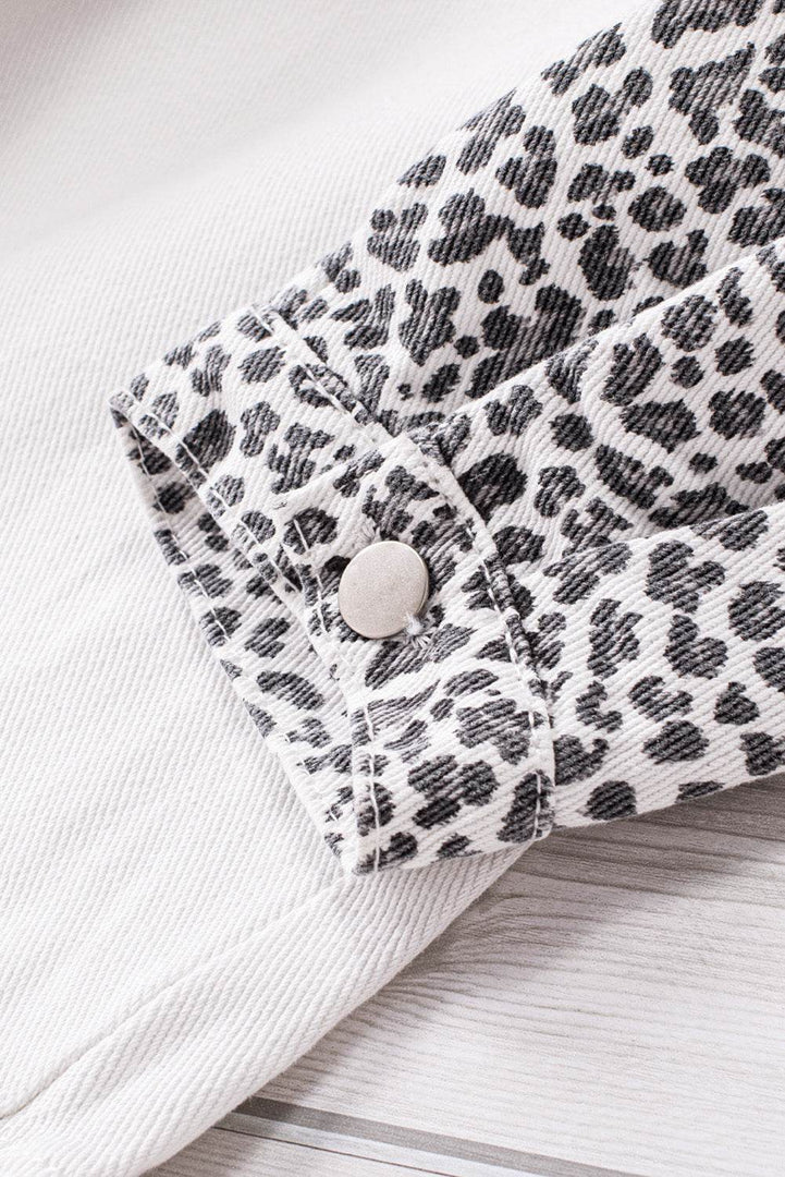 White Contrast Leopard Denim Jacket - Fashion Queen -  19