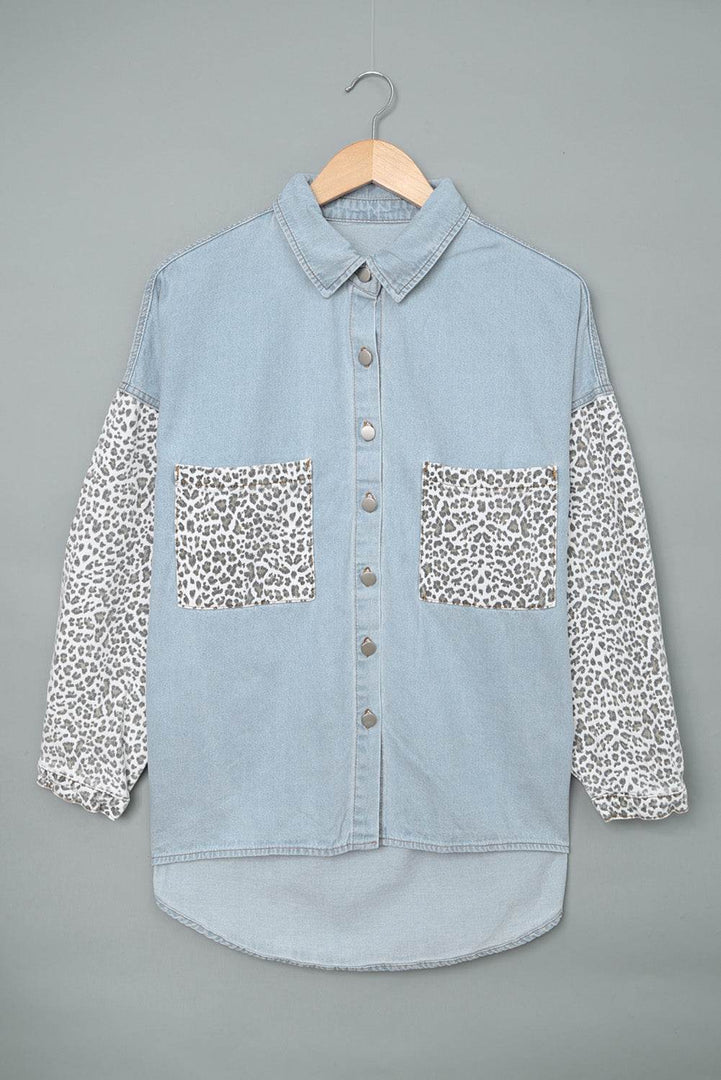 White Contrast Leopard Denim Jacket - Fashion Queen -  25