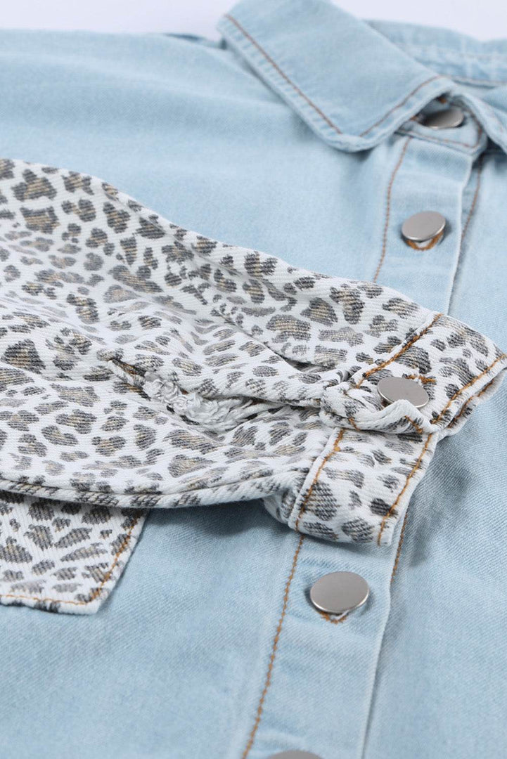 White Contrast Leopard Denim Jacket - Fashion Queen -  29