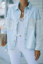 Load image into Gallery viewer, White Contrast Leopard Denim Jacket - Fashion Queen -  6
