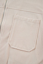 Load image into Gallery viewer, White Corduroy Drawstring Hooded Pocket Zip Up Jacket - Fashion Queen -  14
