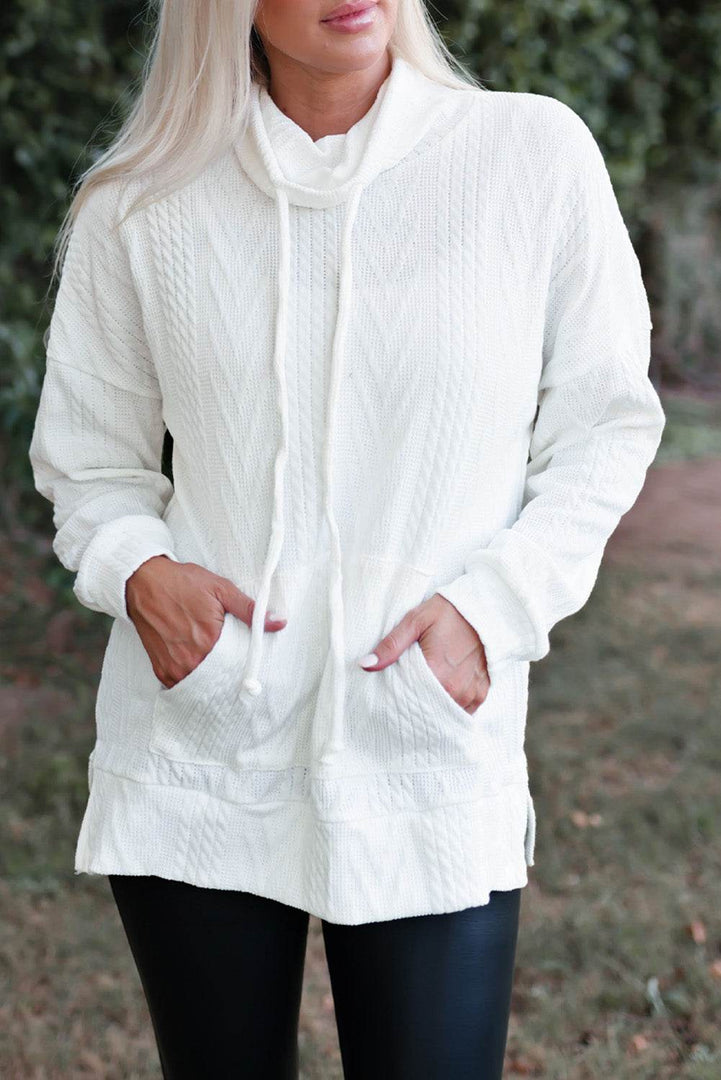 White Cowl Neck Textured Sweatshirt - Fashion Queen -  1