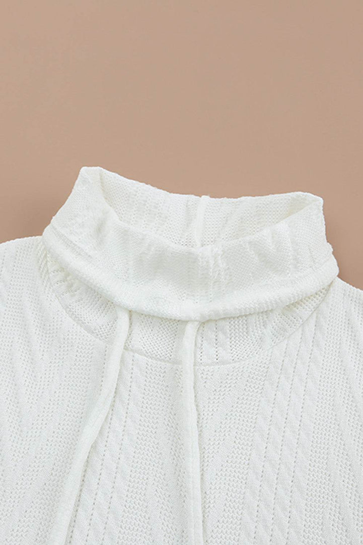 White Cowl Neck Textured Sweatshirt - Fashion Queen -  10