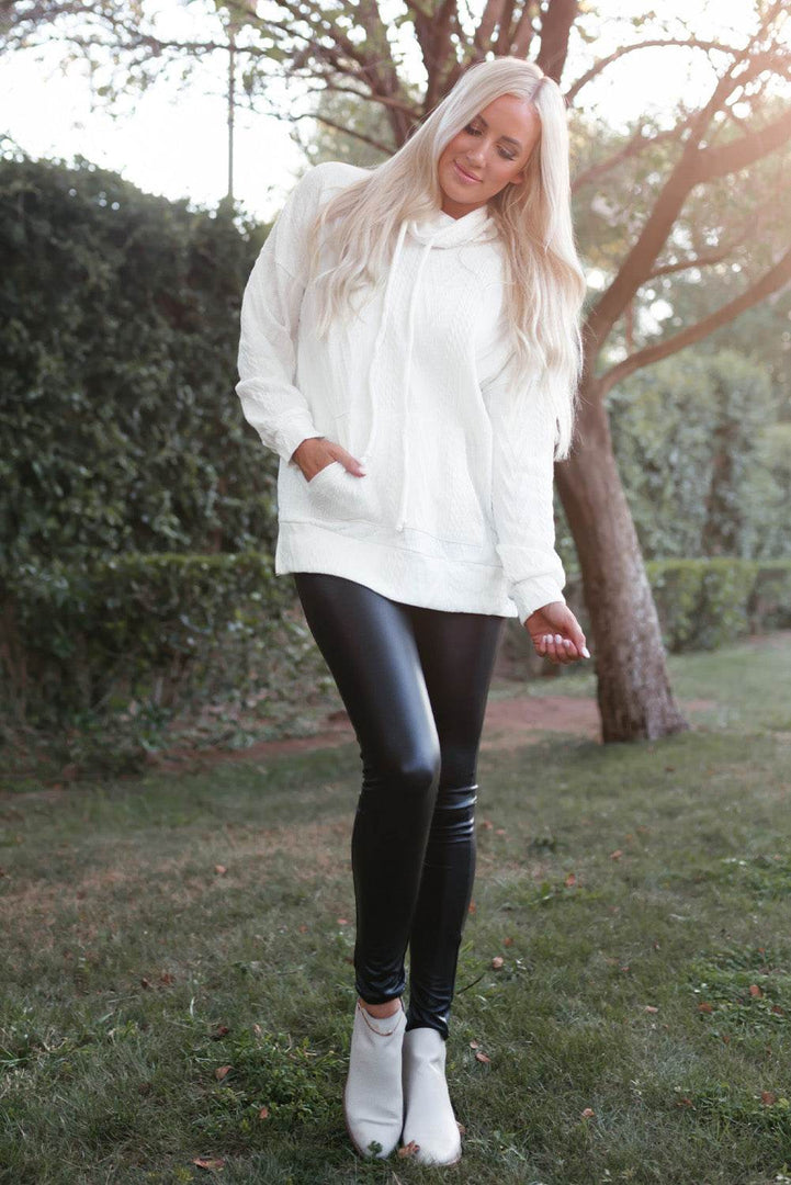 White Cowl Neck Textured Sweatshirt - Fashion Queen -  4