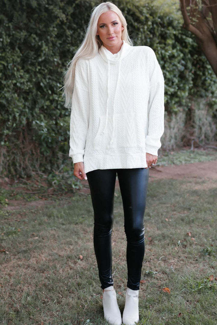 White Cowl Neck Textured Sweatshirt - Fashion Queen -  5