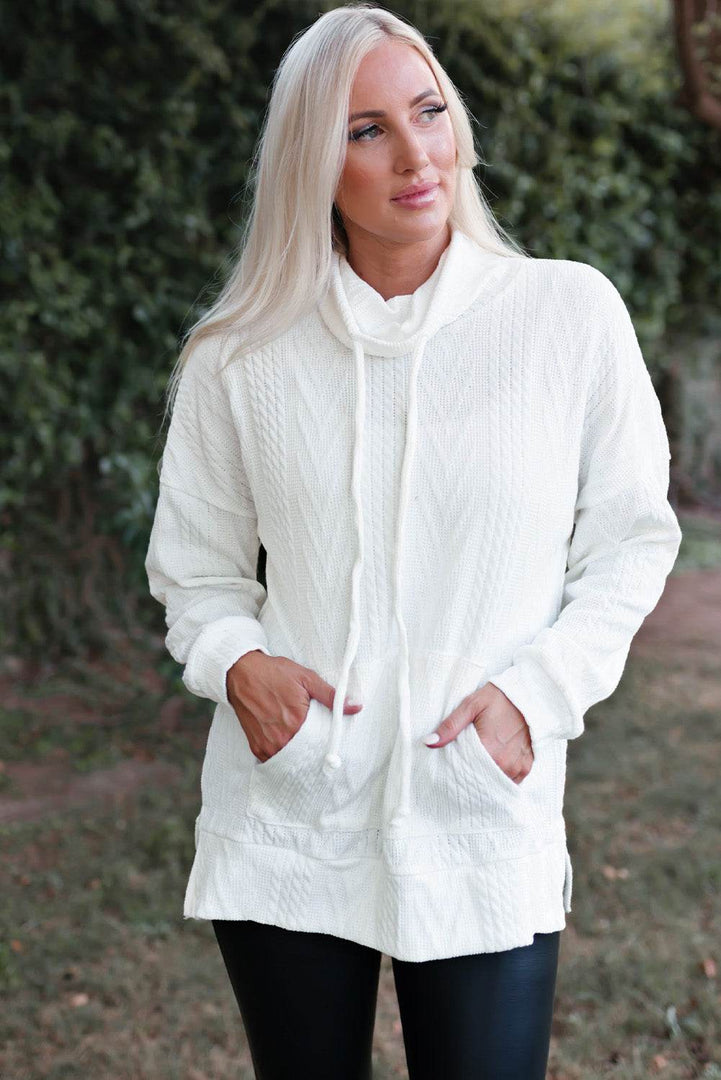 White Cowl Neck Textured Sweatshirt - Fashion Queen -  6