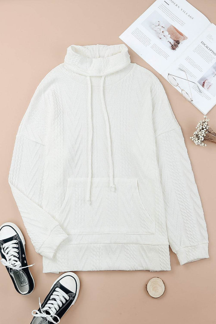 White Cowl Neck Textured Sweatshirt - Fashion Queen -  8