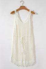 Load image into Gallery viewer, White Crochet Fishnet Fringed Edge V Neck Beach Cover Up - Fashion Queen -  10
