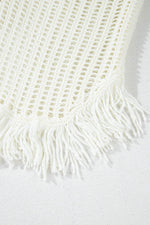 Load image into Gallery viewer, White Crochet Fishnet Fringed Edge V Neck Beach Cover Up - Fashion Queen -  13
