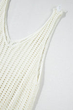 Load image into Gallery viewer, White Crochet Fishnet Fringed Edge V Neck Beach Cover Up - Fashion Queen -  15
