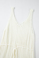 Load image into Gallery viewer, White Crochet Fishnet Fringed Edge V Neck Beach Cover Up - Fashion Queen -  16
