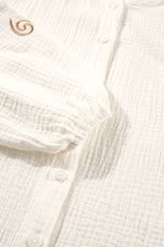 Load image into Gallery viewer, White Embroidered Textured Buttoned Crew Neck Shirt - Fashion Queen -  10
