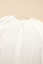 Load image into Gallery viewer, White Embroidered Textured Buttoned Crew Neck Shirt - Fashion Queen -  12
