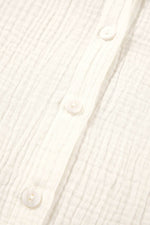 Load image into Gallery viewer, White Embroidered Textured Buttoned Crew Neck Shirt - Fashion Queen -  9
