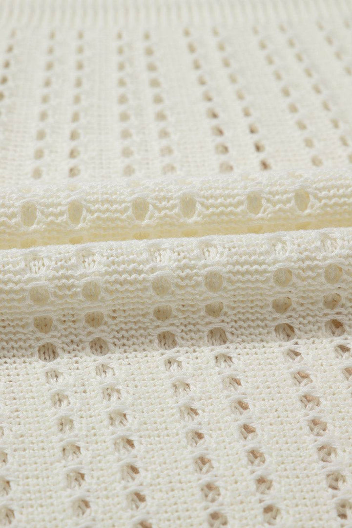 White Eyelet Crochet Sleeveless V Neck Beach Dress - Fashion Queen -  13