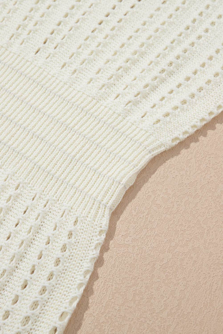 White Eyelet Crochet Sleeveless V Neck Beach Dress - Fashion Queen -  16