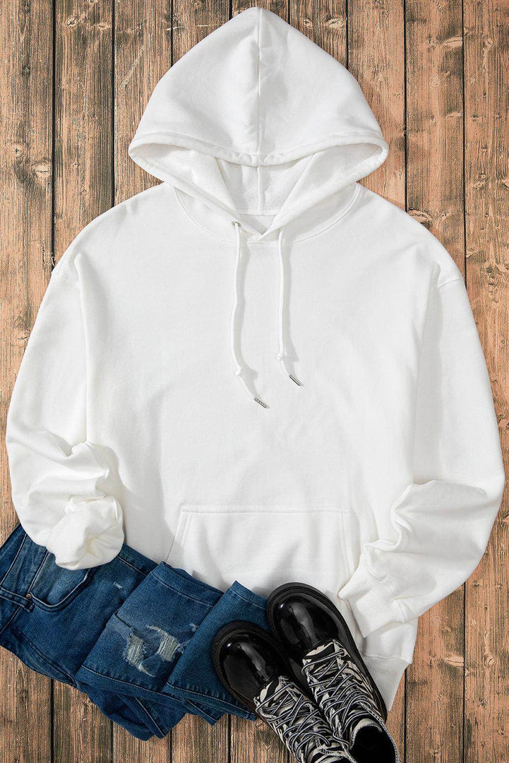 White Fleece Lined Kangaroo Pocket Drawstring Chunky Hoodie - Fashion Queen -  18