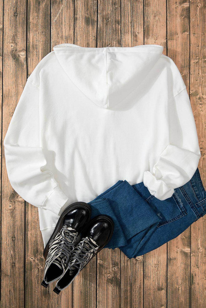White Fleece Lined Kangaroo Pocket Drawstring Chunky Hoodie - Fashion Queen -  19