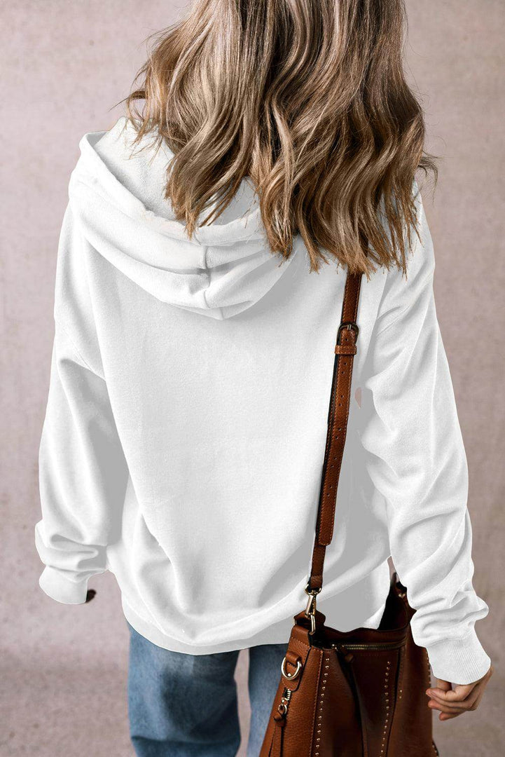 White Fleece Lined Kangaroo Pocket Drawstring Chunky Hoodie - Fashion Queen -  2