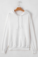 Load image into Gallery viewer, White Fleece Lined Kangaroo Pocket Drawstring Chunky Hoodie - Fashion Queen -  20
