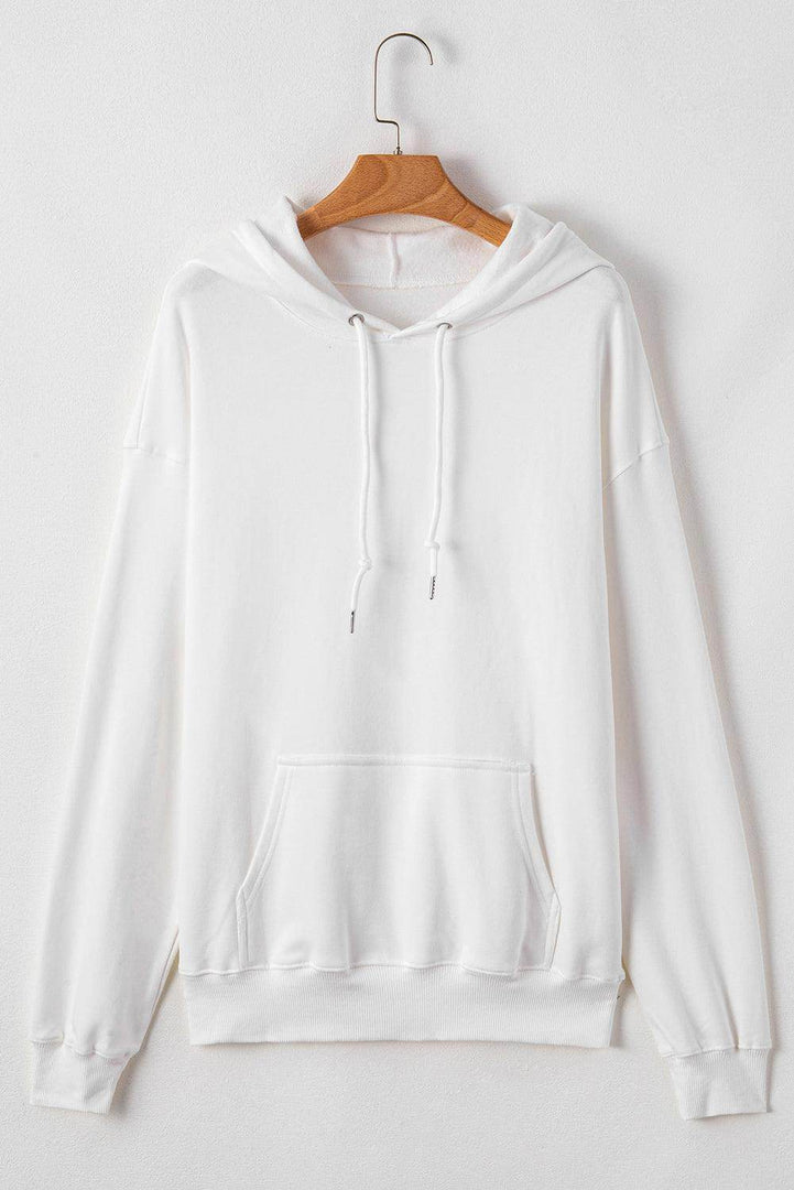 White Fleece Lined Kangaroo Pocket Drawstring Chunky Hoodie - Fashion Queen -  20