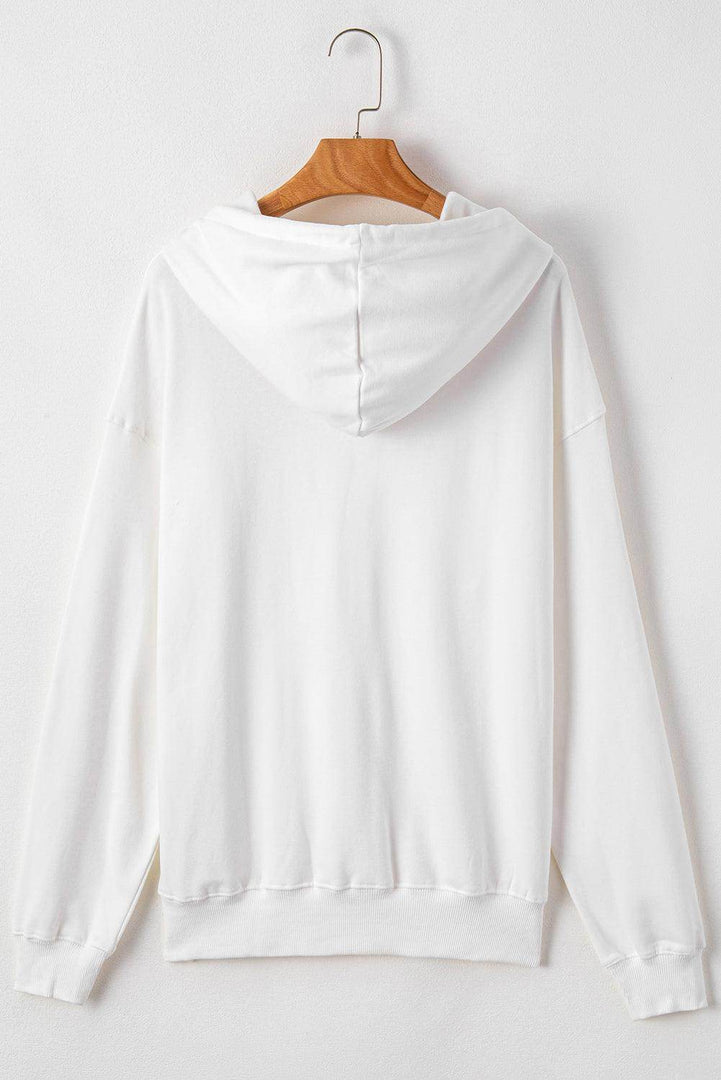 White Fleece Lined Kangaroo Pocket Drawstring Chunky Hoodie - Fashion Queen -  21